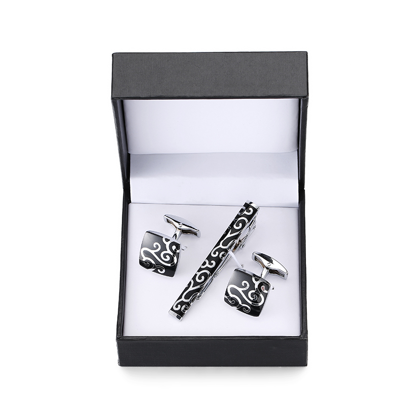Cufflink Box Set - Silver Square Prateado Abotoaduras Set, Esmalte