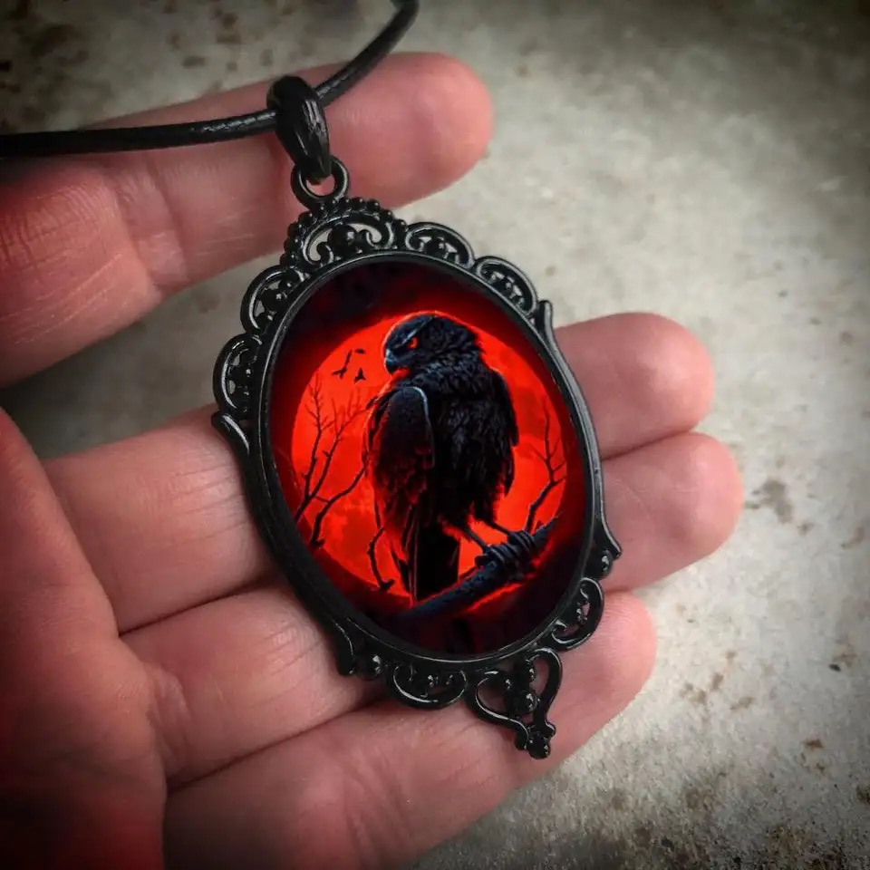 Gótico vampiro coruja cameo co - Men'S Vampire Accessories avaliação e preço
