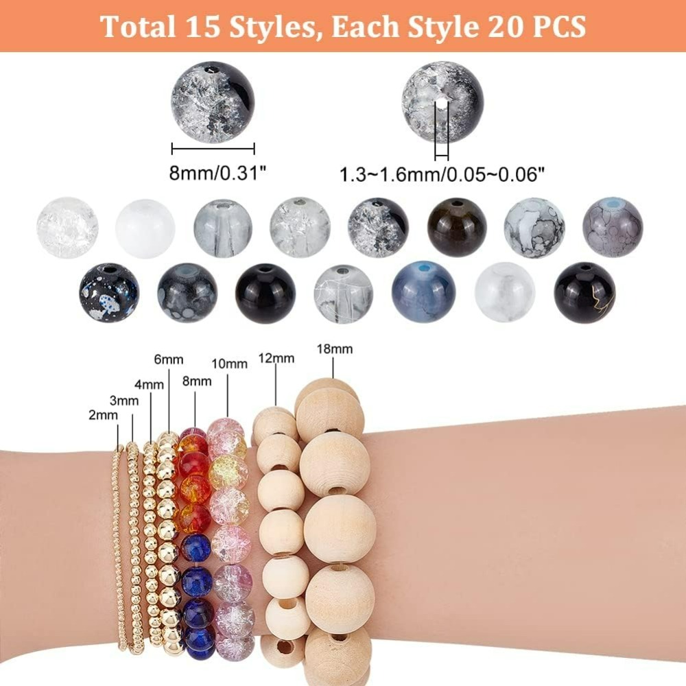 300 peças 8mm contas de vidro  - Bracelet Beaded Men avaliação e preço