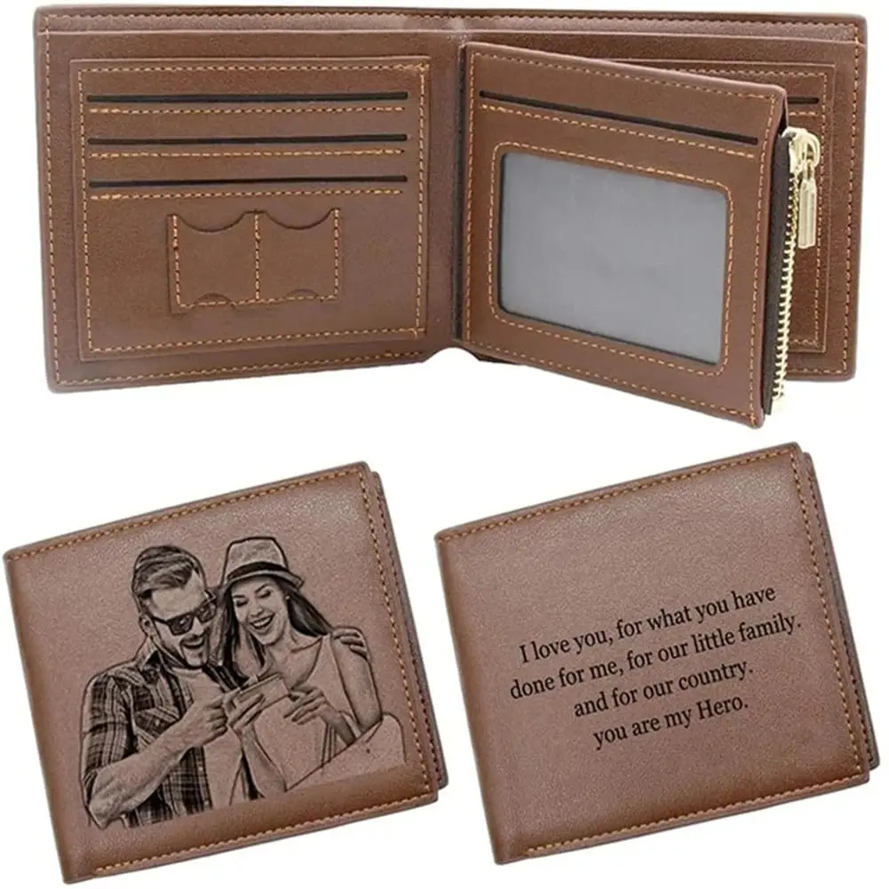 2025 foto gravada bolsa curta  - Bifold Leather Wallet avaliação e preço