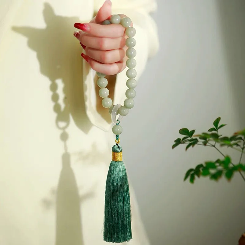 Green Jade Stone Beads Tassel  - Bracelet Beaded Men avaliação e preço